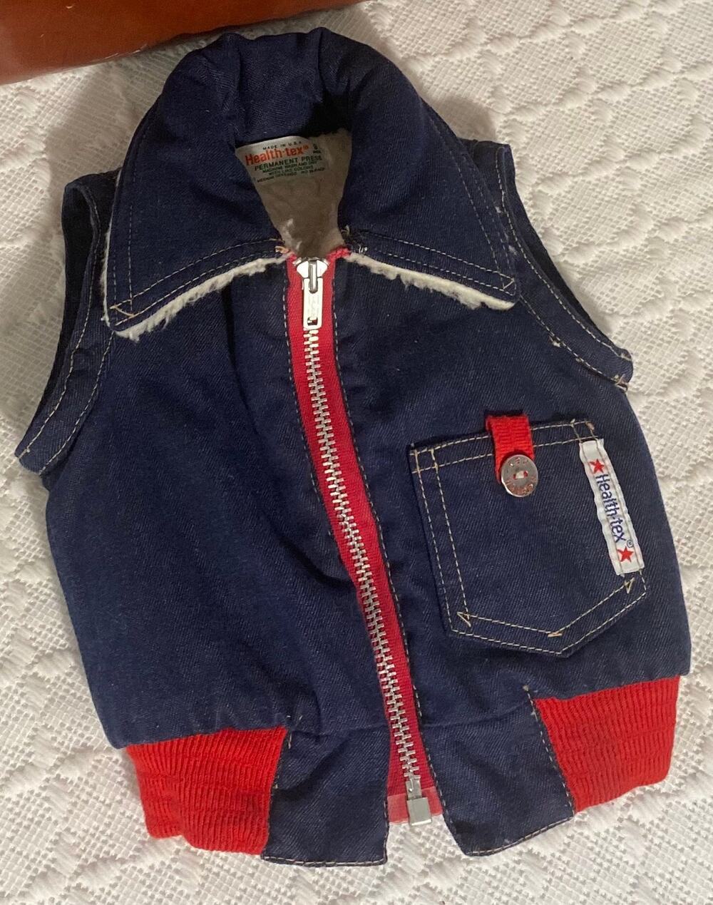 Vtg Blue Infant Jean Vest Faux Sheep Wool Fur Health-tex, Zip up, 9 months